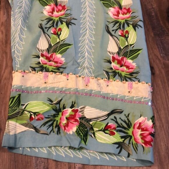 VNT 90’s tropical rayon capri palazzo beaded flowing lightweight summer pants - Picture 5 of 11